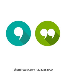 white comma and qoutation mark icons set isolated on white.  Flat punctuation isigns. Vector illustration. quotation logo.  Chat sign. Citation