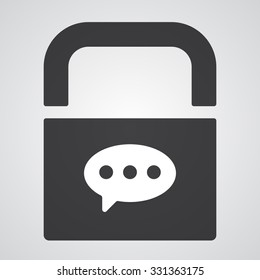 White Comment icon on black pad lock