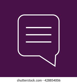 White comment icon vector. Purple background