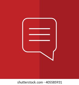White comment vector icon. Red background
