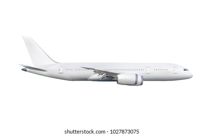 White commercial four engines airplane on isolate on white background in vector style