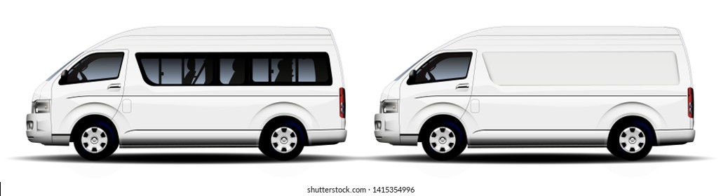 minibus comercial blanco sobre fondo blanco