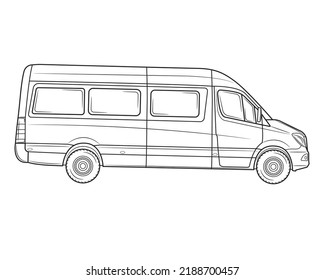 White commercial minibus. Profile view.Isolated on a white background