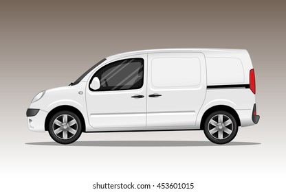 White commercial vehicle with alloy wheels. Detailed vector illustration.