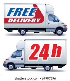 White commercial vehicle - delivery truck with a sign free delivery