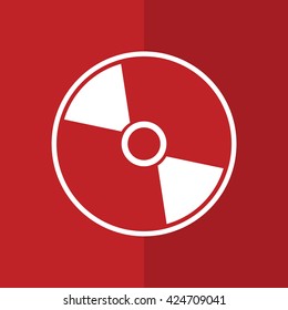 White compact disc icon. CD / DVD vector illustration. Red background