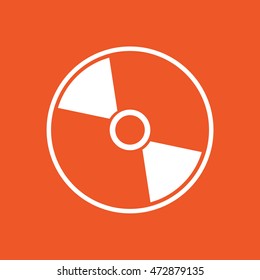 White compact disc icon. CD / DVD vector illustration. Orange background