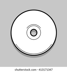 White compact disc on a light gray background.  Compact disc vector illustration. Thin line design.