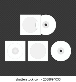 White compact disk with cover mock up template isolated on transparent background. Blank DVD and CD and envelope in realistic style. Vector illustration EPS 10.