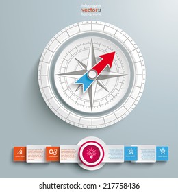 White compass with banners on the grey background. Eps 10 vector file.