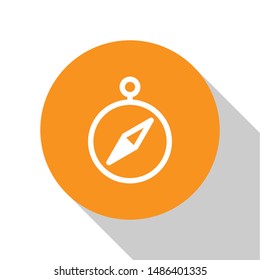 White Compass icon isolated on white background. Windrose navigation symbol. Wind rose sign. Orange circle button. Vector Illustration