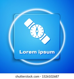 White Compass icon isolated on blue background. Windrose navigation symbol. Wind rose sign. Blue square button. Vector Illustration