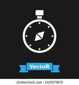 White Compass icon isolated on black background. Windrose navigation symbol. Wind rose sign.  Vector Illustration