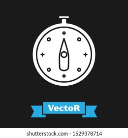 White Compass icon isolated on black background. Windrose navigation symbol. Wind rose sign.  Vector Illustration