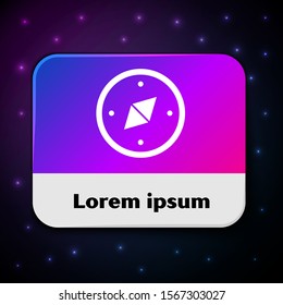 White Compass icon isolated on black background. Windrose navigation symbol. Wind rose sign. Rectangle color button. Vector Illustration