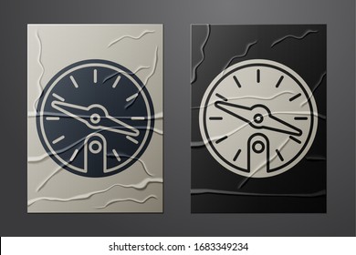 White Compass icon isolated on crumpled paper background. Windrose navigation symbol. Wind rose sign. Paper art style. Vector Illustration