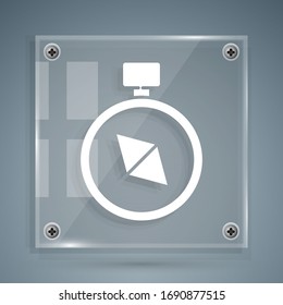 White Compass icon isolated on grey background. Windrose navigation symbol. Wind rose sign. Square glass panels. Vector Illustration