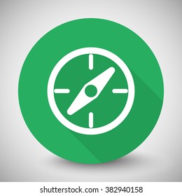 White Compass icon with long shadow on green circle