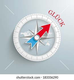 White compass on the grey background. German text "Glueck", translate "Luck". Eps 10 vector file.