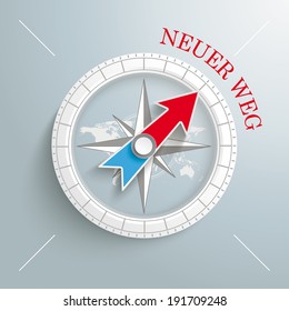 White compass with red german text "Neuer Weg", translate "New Way" on the grey background.  Eps 10 vector file.