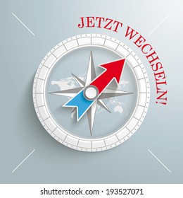 White compass with red german text "Jetzt Wechseln", translate "Change Now" on the grey background. Eps 10 vector file.