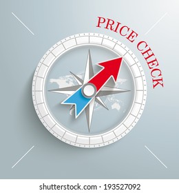 White compass with red text Price Check on the grey background. Eps 10 vector file.