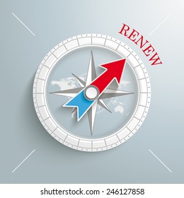 White compass with red text Renew on the grey background. Eps 10 vector file.