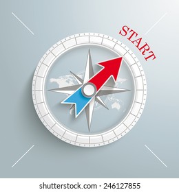 White compass with red text Start on the grey background. Eps 10 vector file.