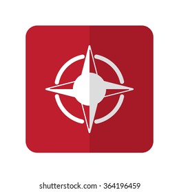 White Compass Rose flat icon on red rounded square on white