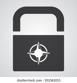 White Compass Rose icon on black pad lock
