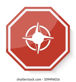 White Compass Rose icon on red stop sign web app