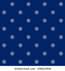 White Compass Rose on Blue Background, Seamless Sea Travel Pattern, Line Style Design, Vector Illustration 
