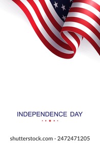 White composition with silhouette of USA flag, isolated design element.