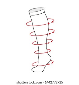 White Compression fitness socks vector illustration with red arrows infographics around showing compression levels for listing eps10