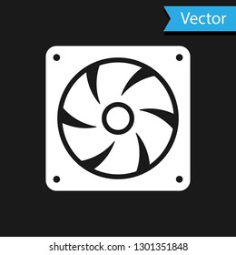 White Computer cooler icon isolated on black background. PC hardware fan. Vector Illustration
