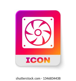 White Computer cooler icon isolated on white background. PC hardware fan. Rectangle color button. Vector Illustration