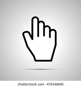 White computer cursor in hand shape, simple icon with shadow