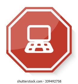 White Computer icon on red stop sign web app