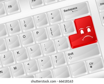 White computer keyboard angry face. Vector illustration.