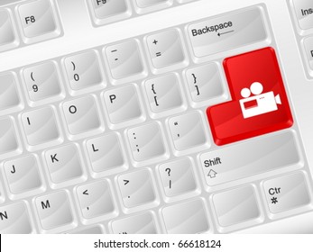 White computer keyboard camera symbol. Vector illustration.