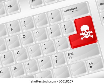 White computer keyboard danger symbol. Vector illustration.