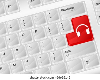 White computer keyboard headphone symbol. Vector illustration.