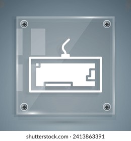 White Computer keyboard icon isolated on grey background. PC component sign. Square glass panels. Vector Illustration