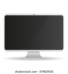 White  Computer Monitor with black screen on a white background