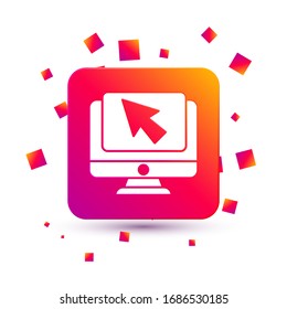 White Computer monitor and cursor icon isolated on white background. Computer notebook with empty screen sign. Square color button. Vector Illustration