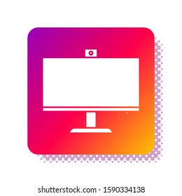 White Computer monitor icon isolated on white background. PC component sign. Square color button. Vector Illustration