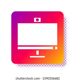 White Computer monitor icon isolated on white background. PC component sign. Square color button. Vector Illustration