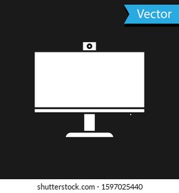White Computer monitor icon isolated on black background. PC component sign.  Vector Illustration