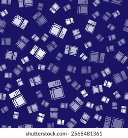 White Computer monitor icon isolated seamless pattern on blue background. PC component sign.  Vector Illustration