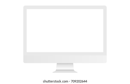 White computer monitor iMac mockup with blank screen - front view. Vector illustration